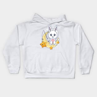 Cute bunny fishing for stars on the moon Kids Hoodie